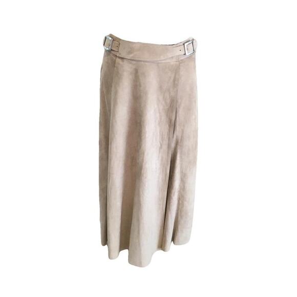 Ralph Lauren Collection Purple Label Suede Midi Skirt Buckle Beige Runway $3690 - Picture 3 of 9